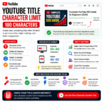 youtube title character limit infographic showing 100 characters and best practices for higher CTR